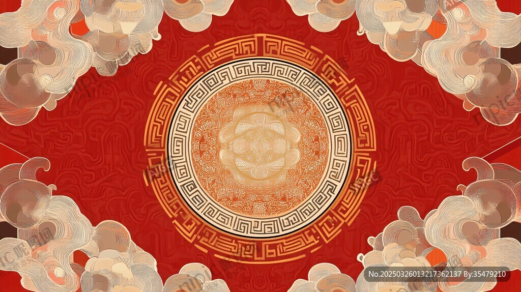 中式紅底云紋古典圖案