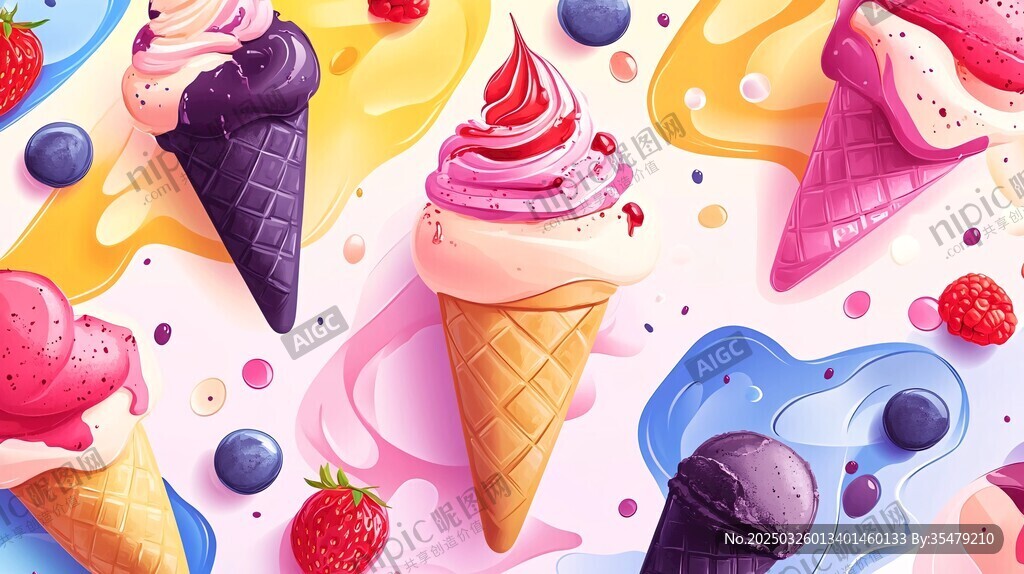 繽紛美味冰淇淋創意插畫