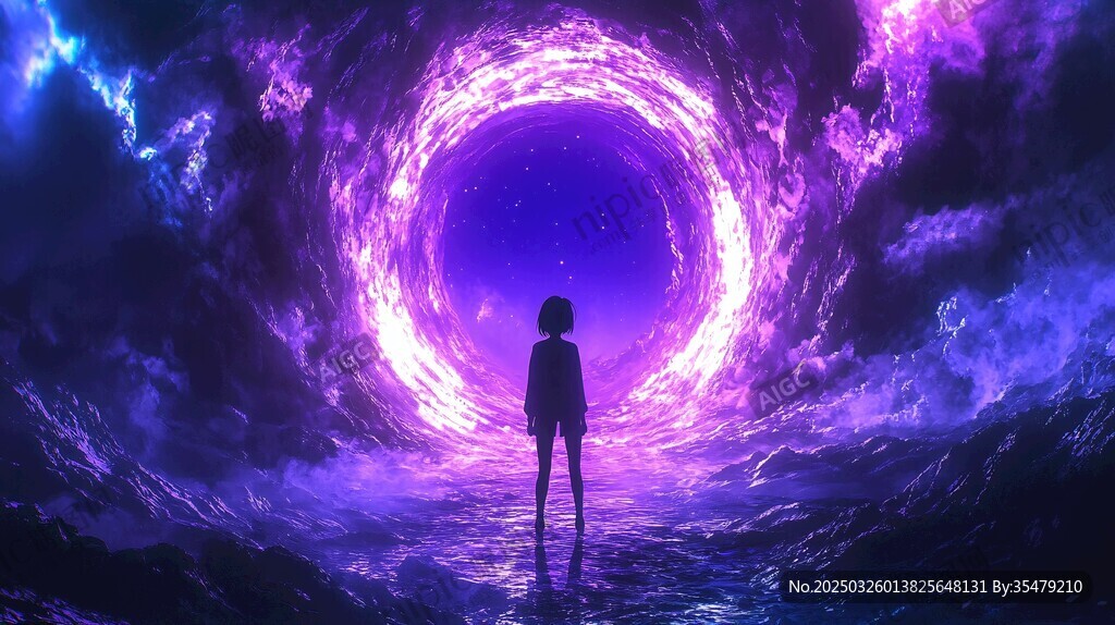少女凝望神秘宇宙漩渦