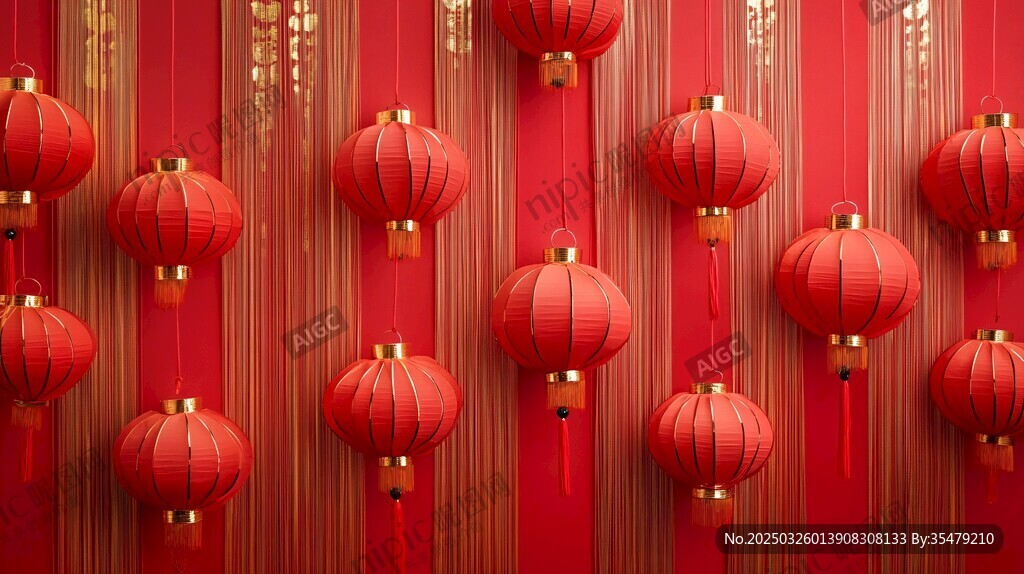 紅色喜慶燈籠墻面裝飾圖
