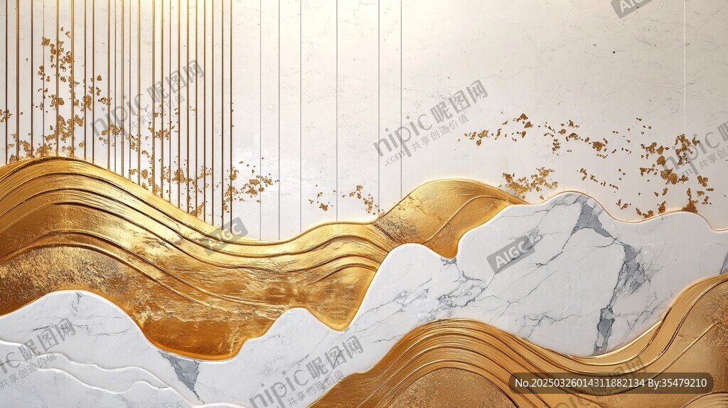 金色山水大理石紋理背景圖