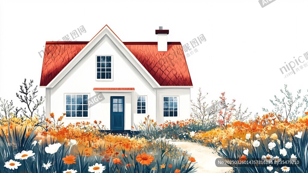 鄉村小屋旁的絢爛花海