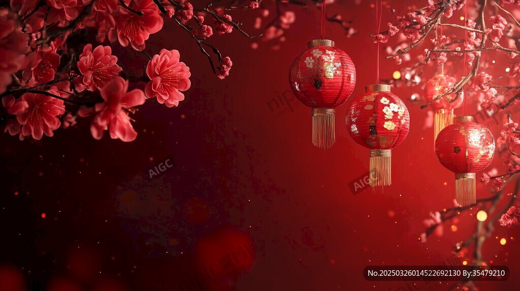 紅梅紅燈籠 喜慶中國風