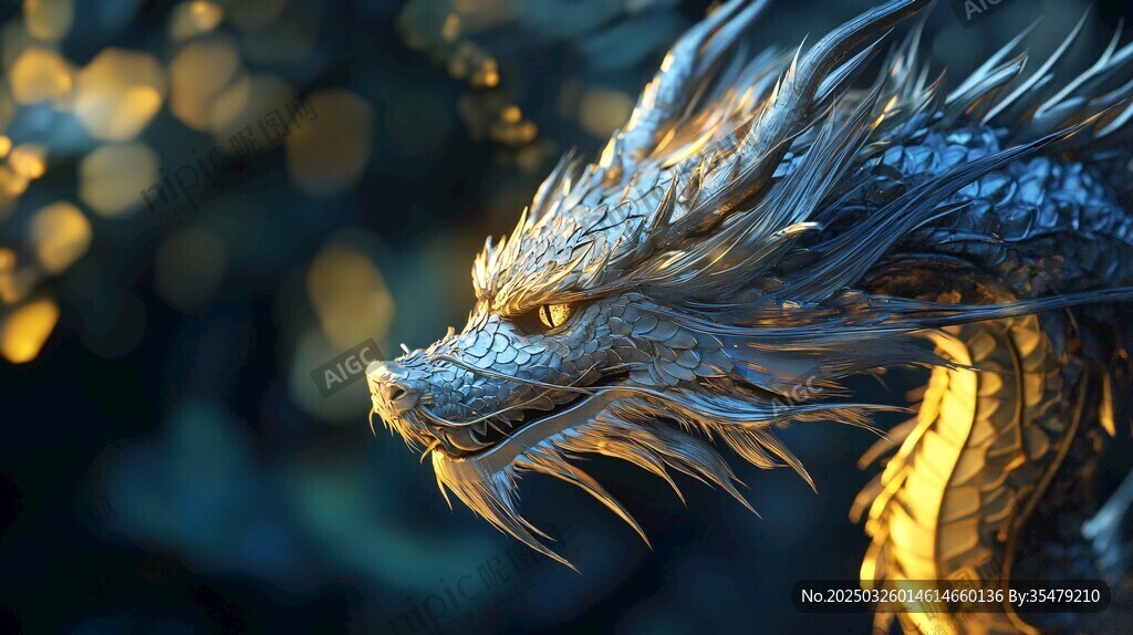 威嚴(yán)龍首 奇幻光影下的神獸