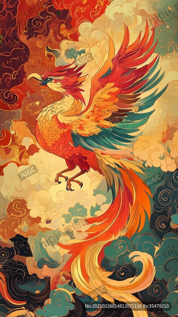 鳳凰翱翔于絢爛云海之間