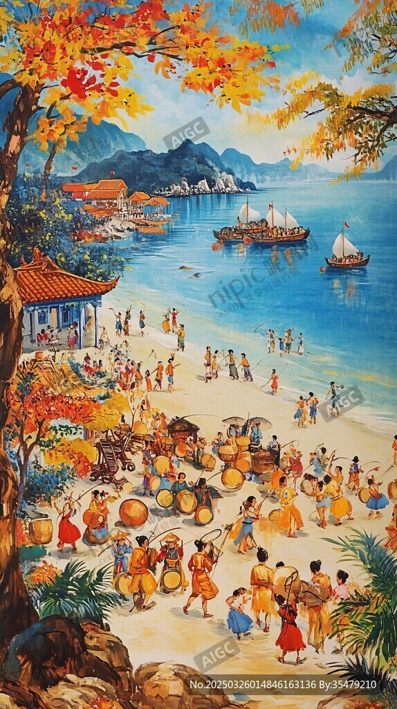 秋日海濱熱鬧民俗景象