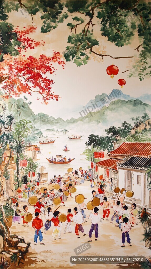 鄉(xiāng)村熱鬧節(jié)慶場景圖