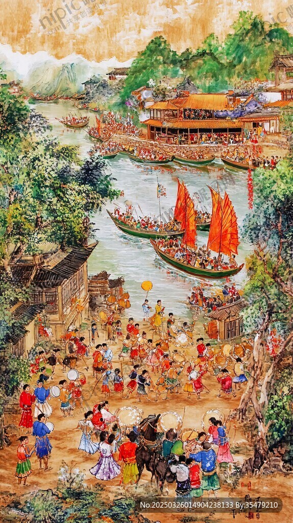 端午龍舟競渡熱鬧場景