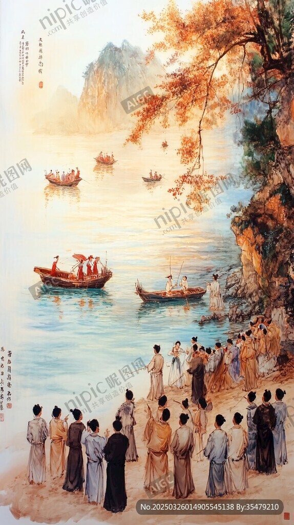 古人江畔送別場景圖
