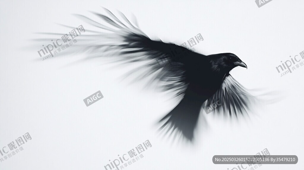 展翅翱翔的黑鳥