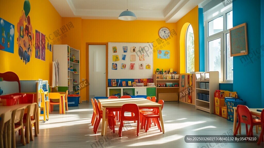 明亮多彩的幼兒教室場景