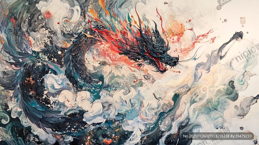 水墨游龍繪奇幻景象