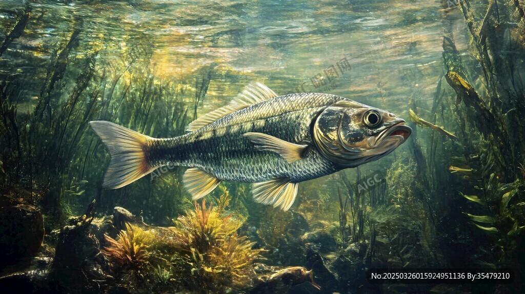 水下暢游的銀色鱸魚