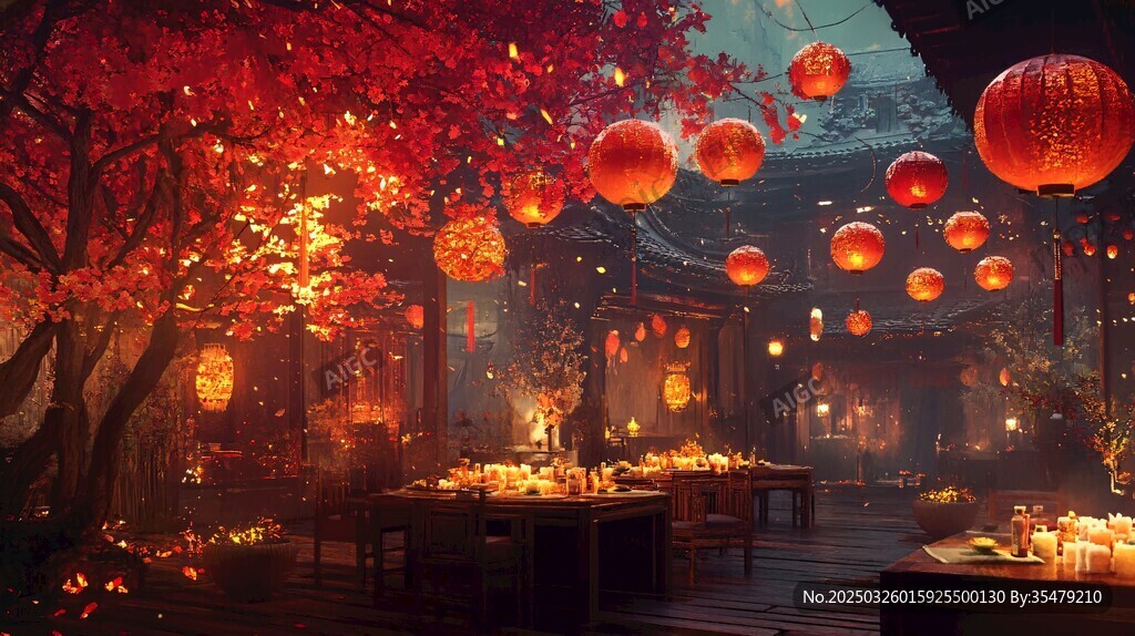 古院紅燈夜宴浪漫場(chǎng)景