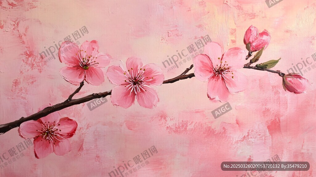粉色桃花枝 柔美浪漫意境