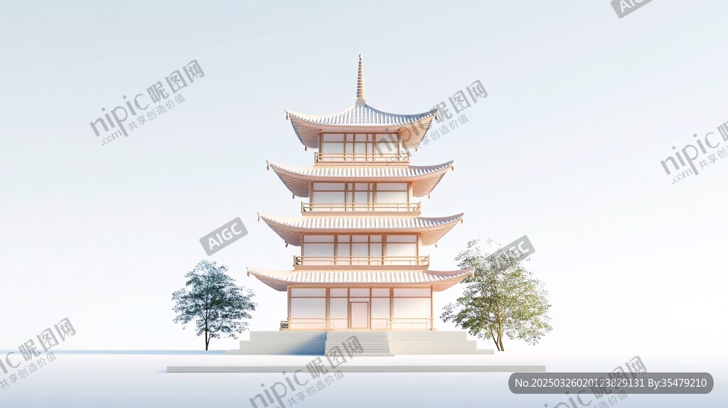 中式寶塔建筑3D效果圖