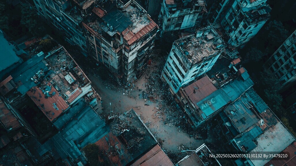 俯瞰老舊城區(qū)建筑景象
