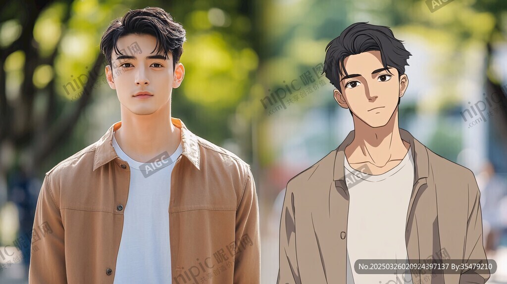 真人與動漫風(fēng)男子形象對比