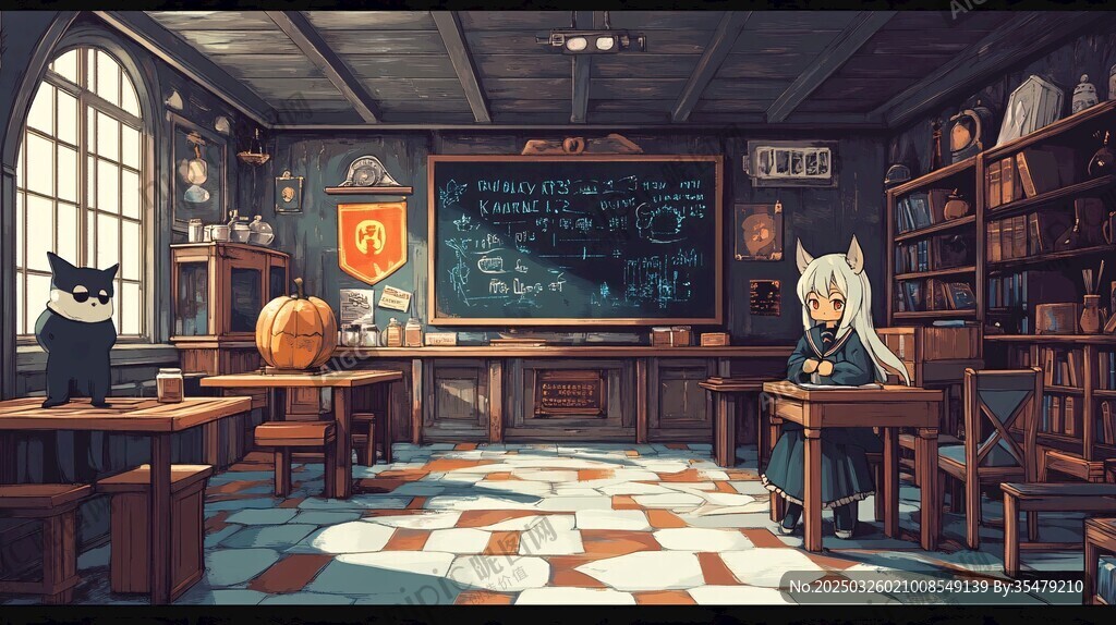 魔法教室中的貓咪與少女
