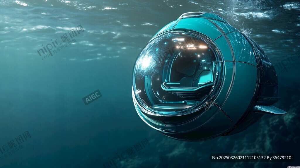 深海中的未來感球形潛水器