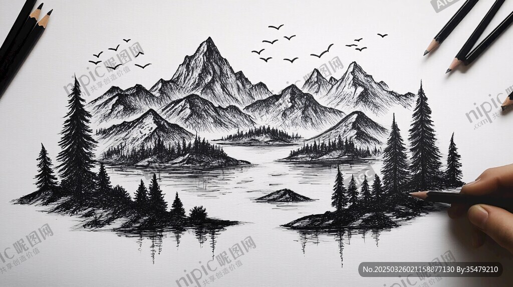 手繪山水風(fēng)景圖