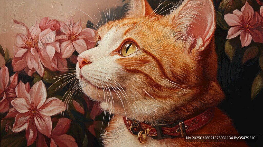 橘貓賞花圖