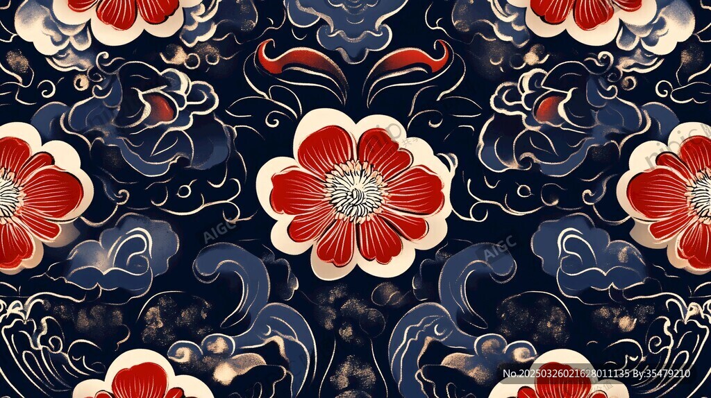 中式古典花卉云紋圖案