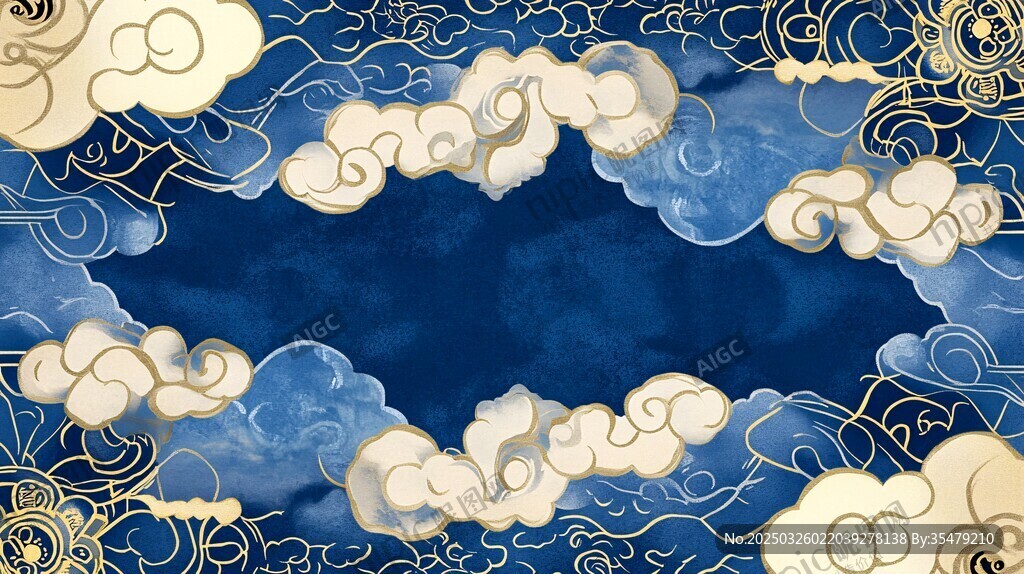 中式云紋藍色背景圖
