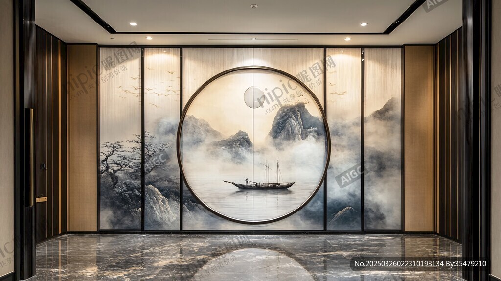 中式山水玄關(guān)藝術(shù)背景墻