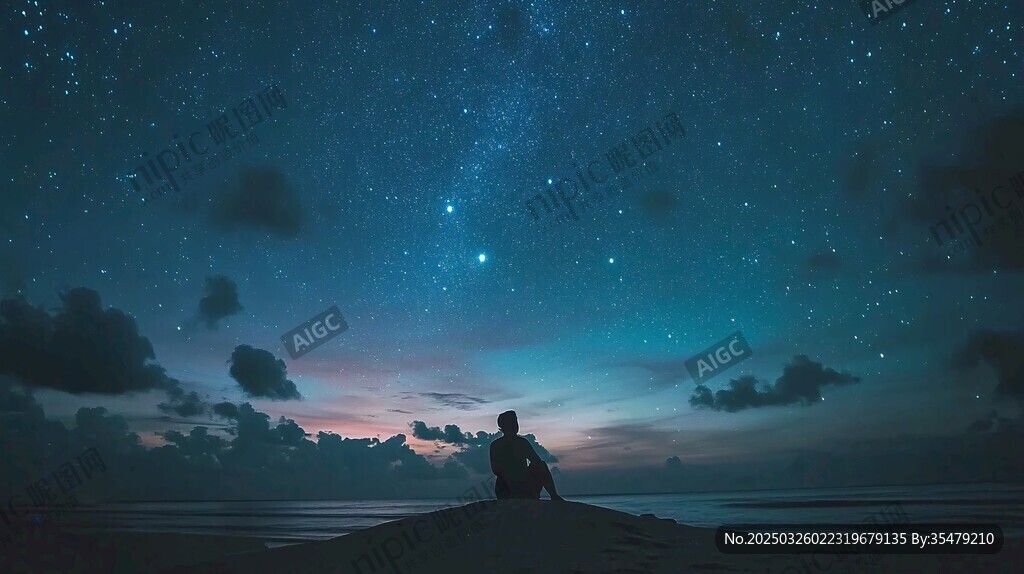 一人獨(dú)賞璀璨星空夜景