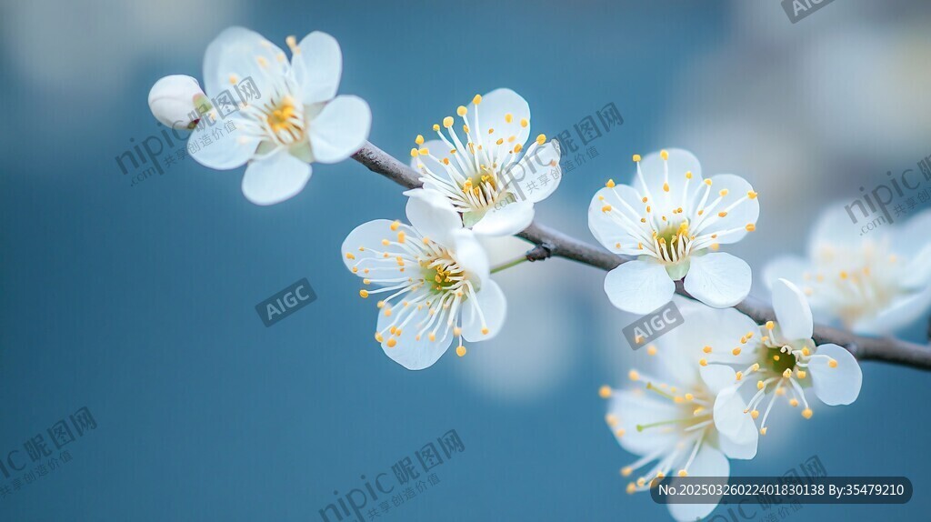 枝頭綻放的潔白素雅花朵