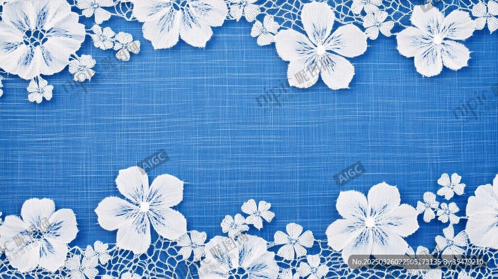 藍(lán)底白花蕾絲裝飾背景圖