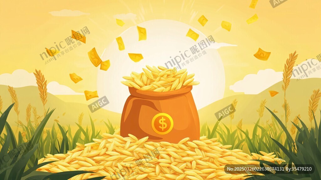 金色糧袋寓意豐收財(cái)富