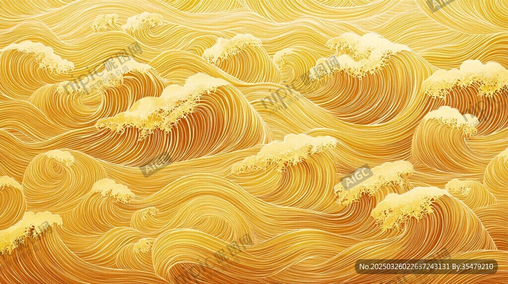 金色海浪藝術插畫