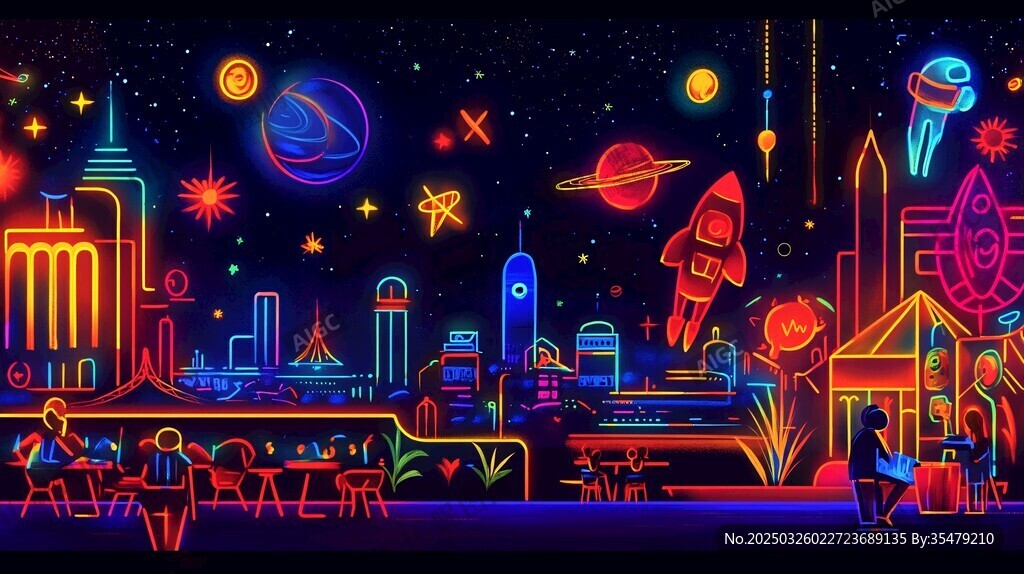 未來都市霓虹科幻夜景圖