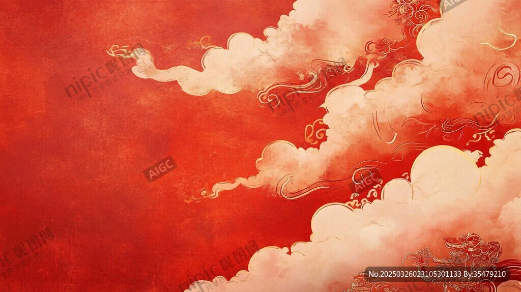 紅色祥云中式背景圖