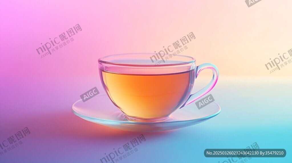 夢幻漸變背景中的熱茶