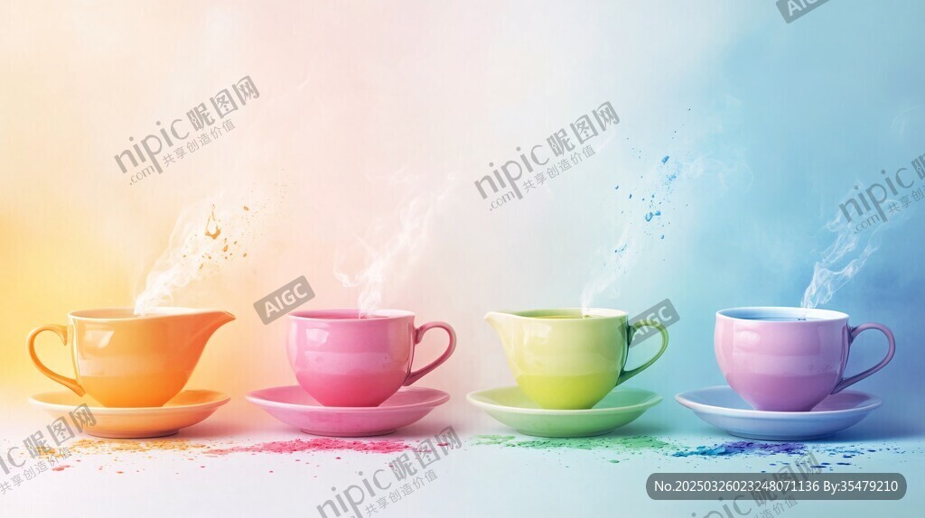 彩色咖啡杯營(yíng)造夢(mèng)幻氛圍