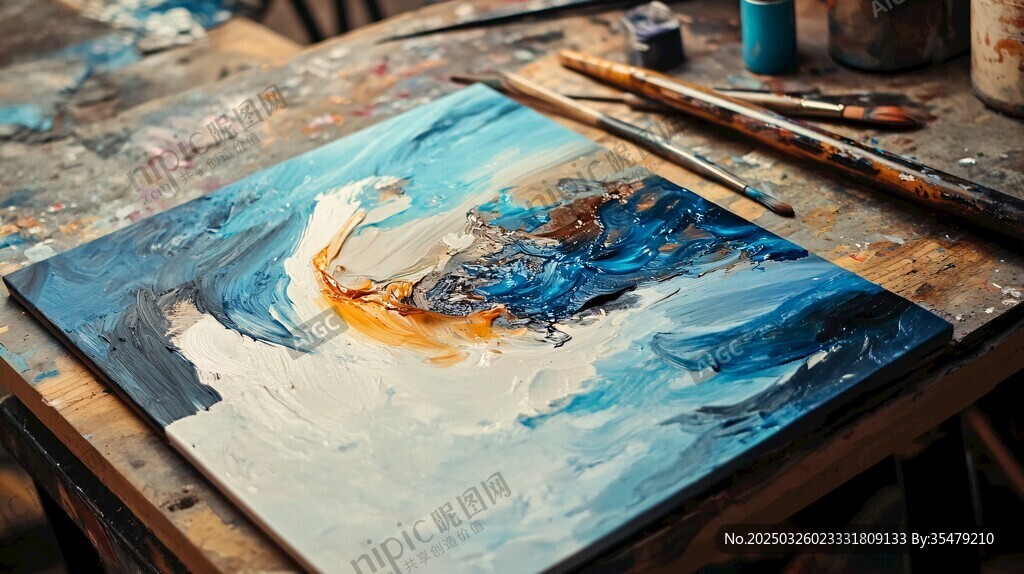 桌上的絢麗油畫創作場景