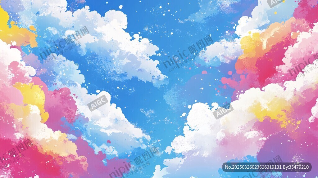 夢(mèng)幻多彩天空插畫
