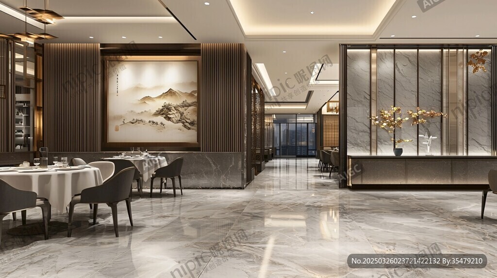 中式豪華餐廳優(yōu)雅室內(nèi)空間