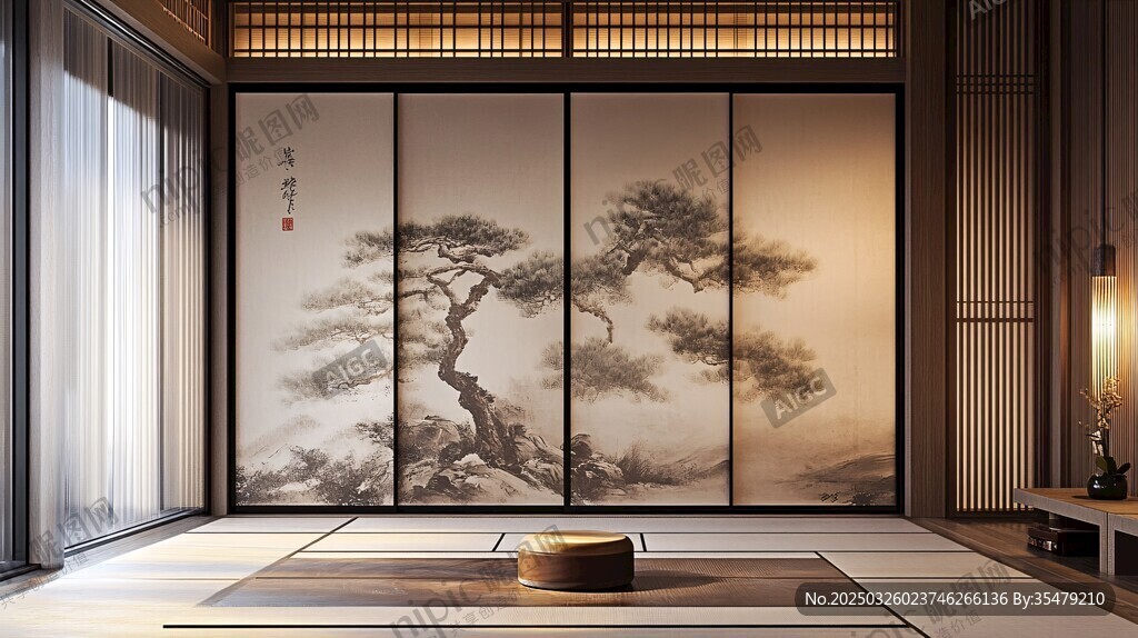 中式禪意茶室 松景屏風(fēng)