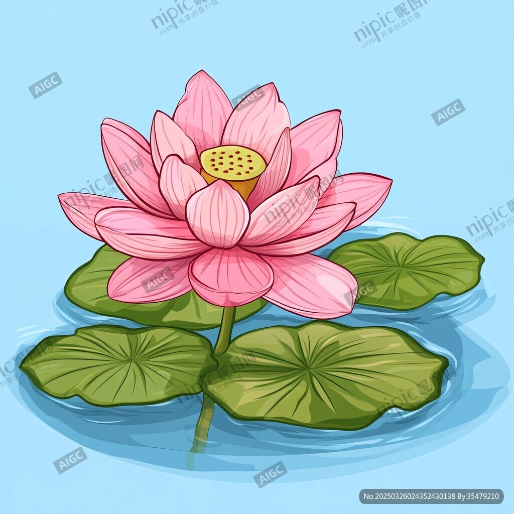 水中綻放的粉色荷花