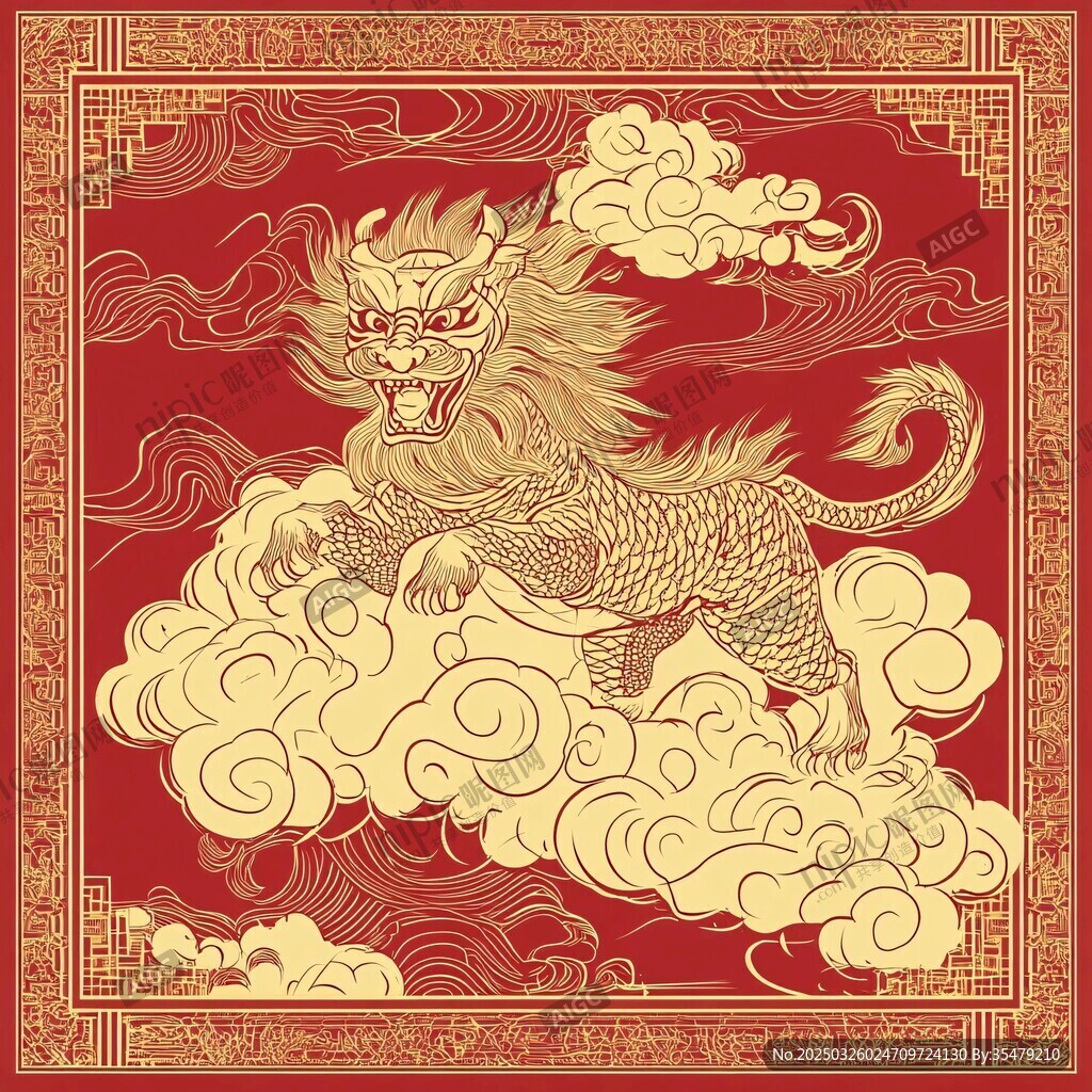 瑞獸麒麟踏云吉祥圖