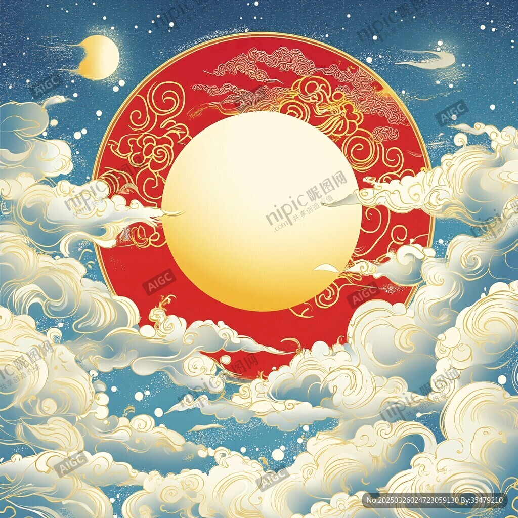 圓月祥云夜 中式夢(mèng)幻圖景
