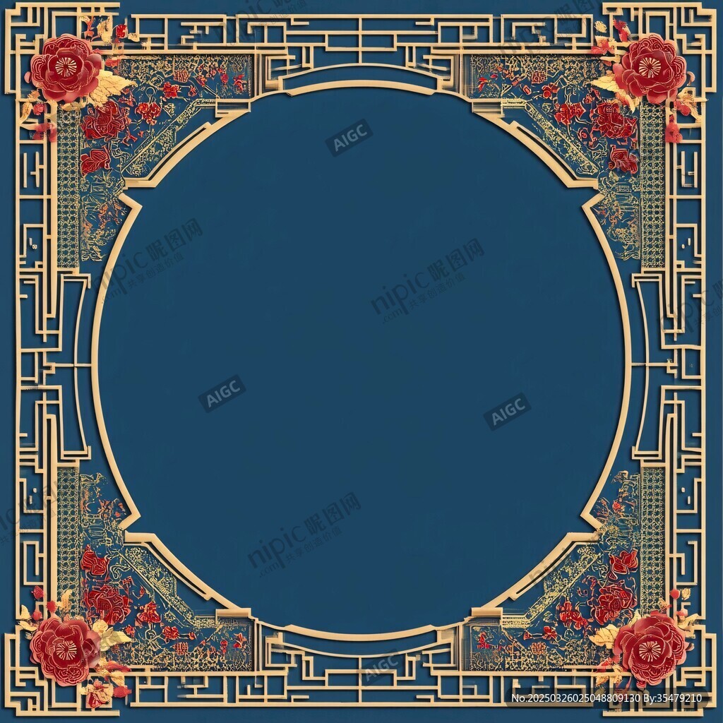 中式復(fù)古風(fēng)花紋邊框背景圖