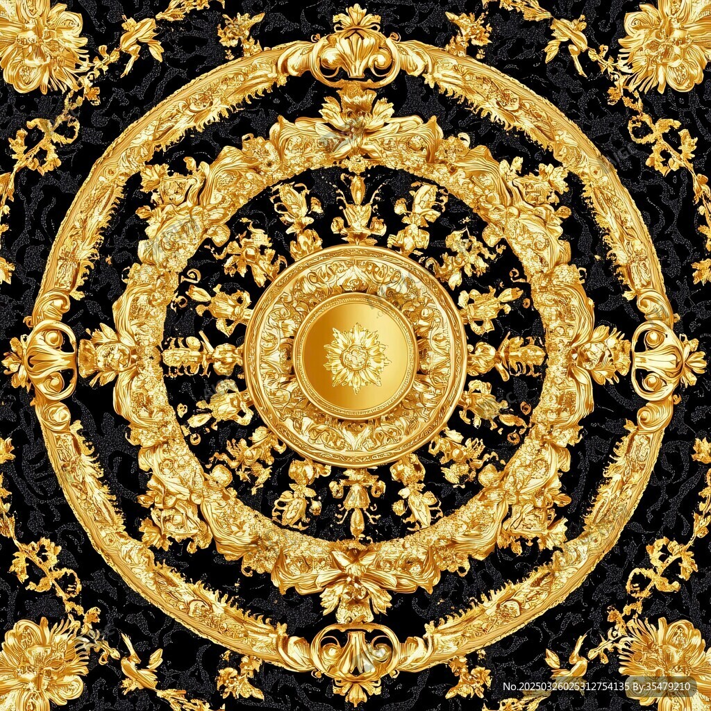 奢華黑金歐式古典花紋圖案