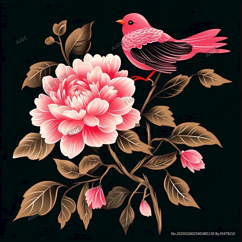 粉鳥棲花圖