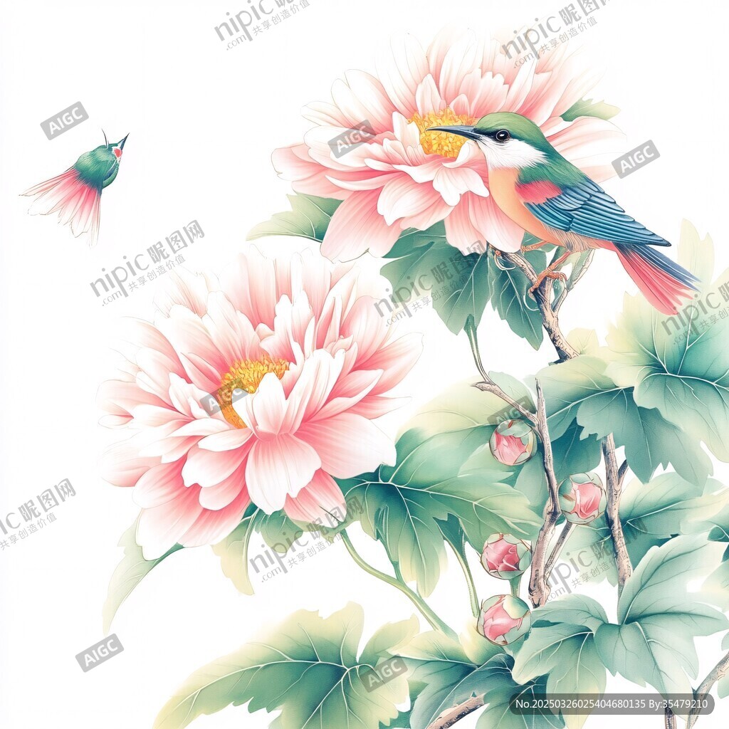 牡丹翠鳥圖