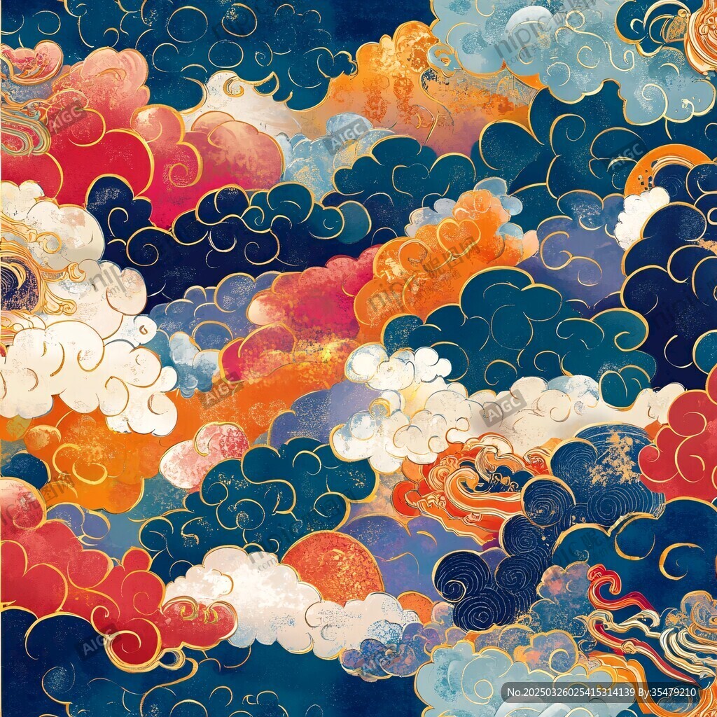多彩中式云紋傳統圖案